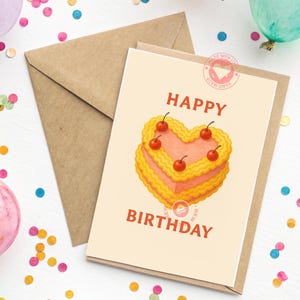Vintage Heart Cake Birthday Card: Retro Printable Design (Digital Card)