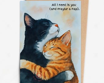 Tarjeta de aniversario imprimible, tarjeta romántica de pareja de gatos, tarjeta de San Valentín, regalo de aniversario para amantes de los gatos, tarjeta de aniversario linda, regalo para amantes de los gatos