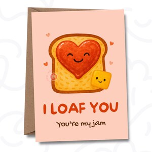 Afdrukbare kaart I Loaf You – kaart grappig eten woordspeling, kaart Punny Valentine, kaart liefde woord woordspeling, kaart grappig paar, kaart schattig woord woordspeling, kaart liefde woord woordspeling