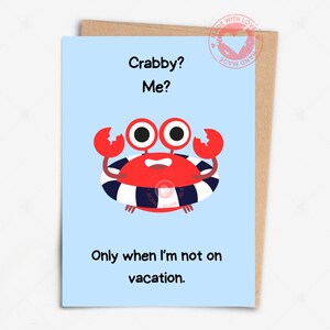 Funny Crab Vacation Card: Beach Greeting (Digital Download)