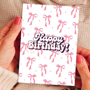 Printable Happy Birthday Card for Her | Cute Pink Bow Design | Birthday Greeting Card | Pink Aesthetic Bow Greeting Card | Gift for Her