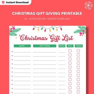 Christmas Gift List Editable | Printable Christmas Planner Printable | Christmas To Do List Template | Holiday Gift List | Christmas PDF