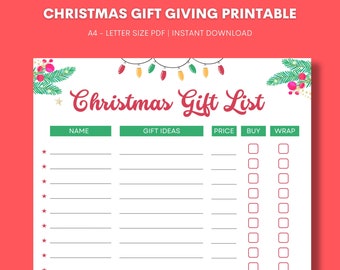 Christmas Gift List Editable | Printable Christmas Planner Printable | Christmas To Do List Template | Holiday Gift List | Christmas PDF