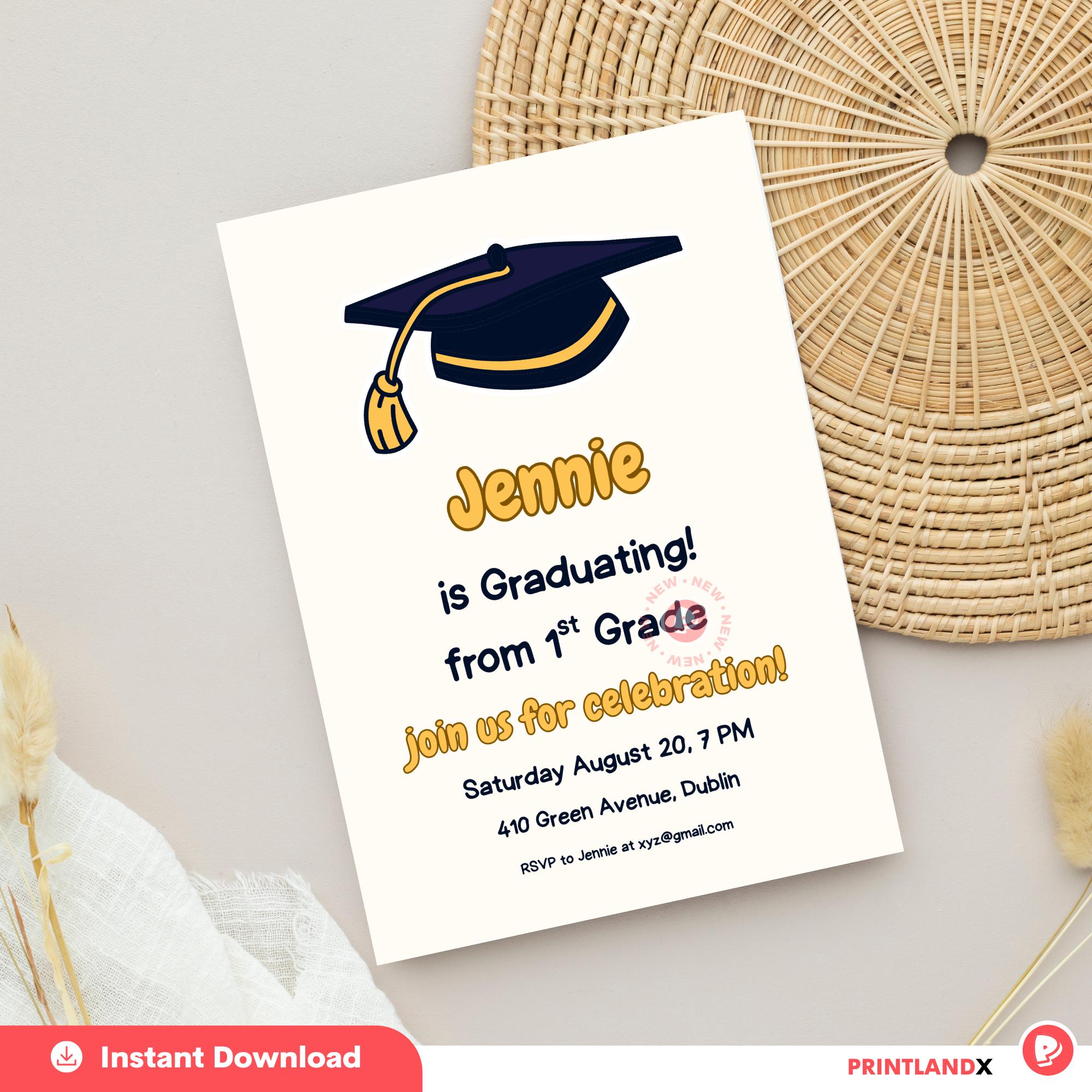 Editable Graduation Invitation for Kids – Canva Template | 1st Grade to ...