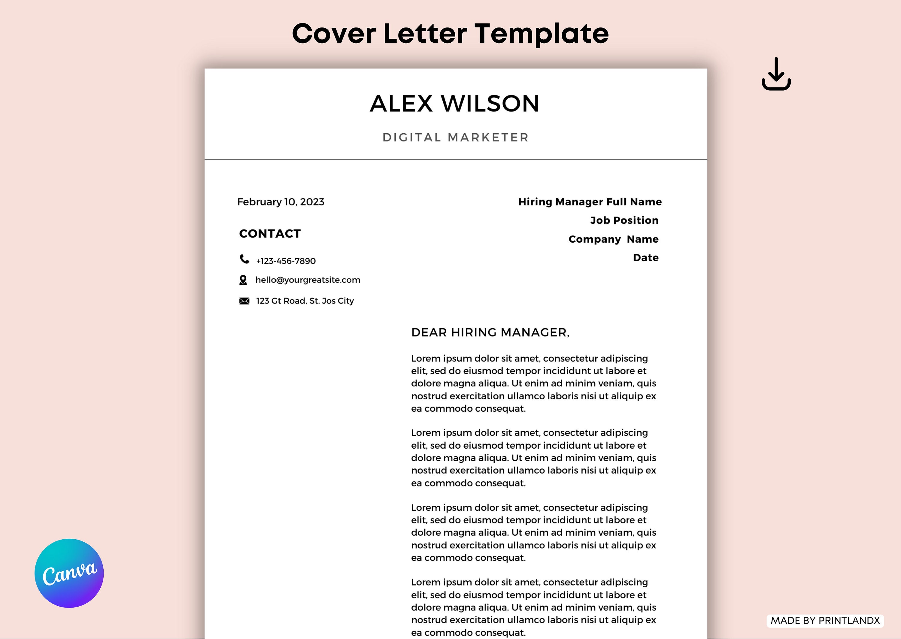 CV TEMPLATE Resume Canva, Professional Resume Template, Minimalist
