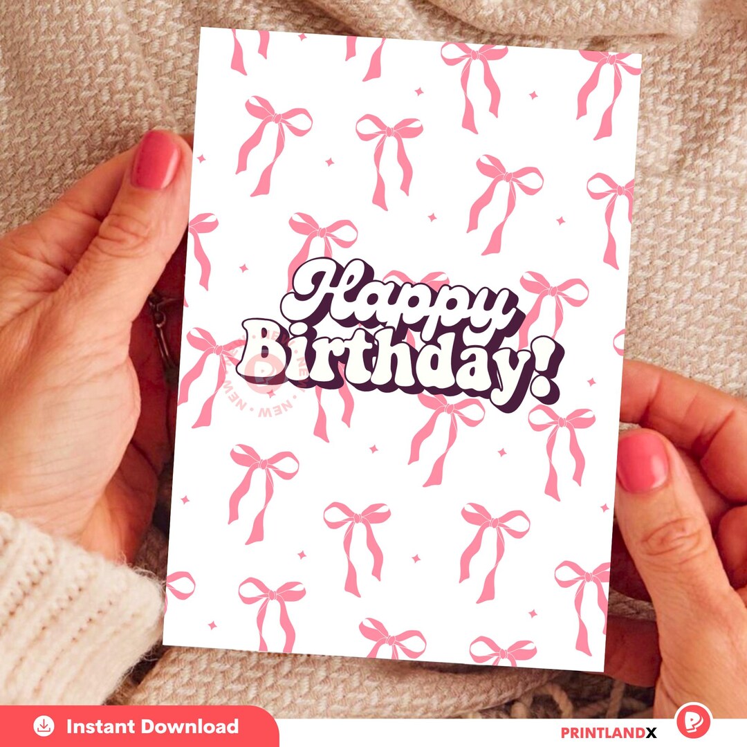 Pink Bow Card, Birthday Card for Her, Bow Birthday Card, Pink Birthday ...
