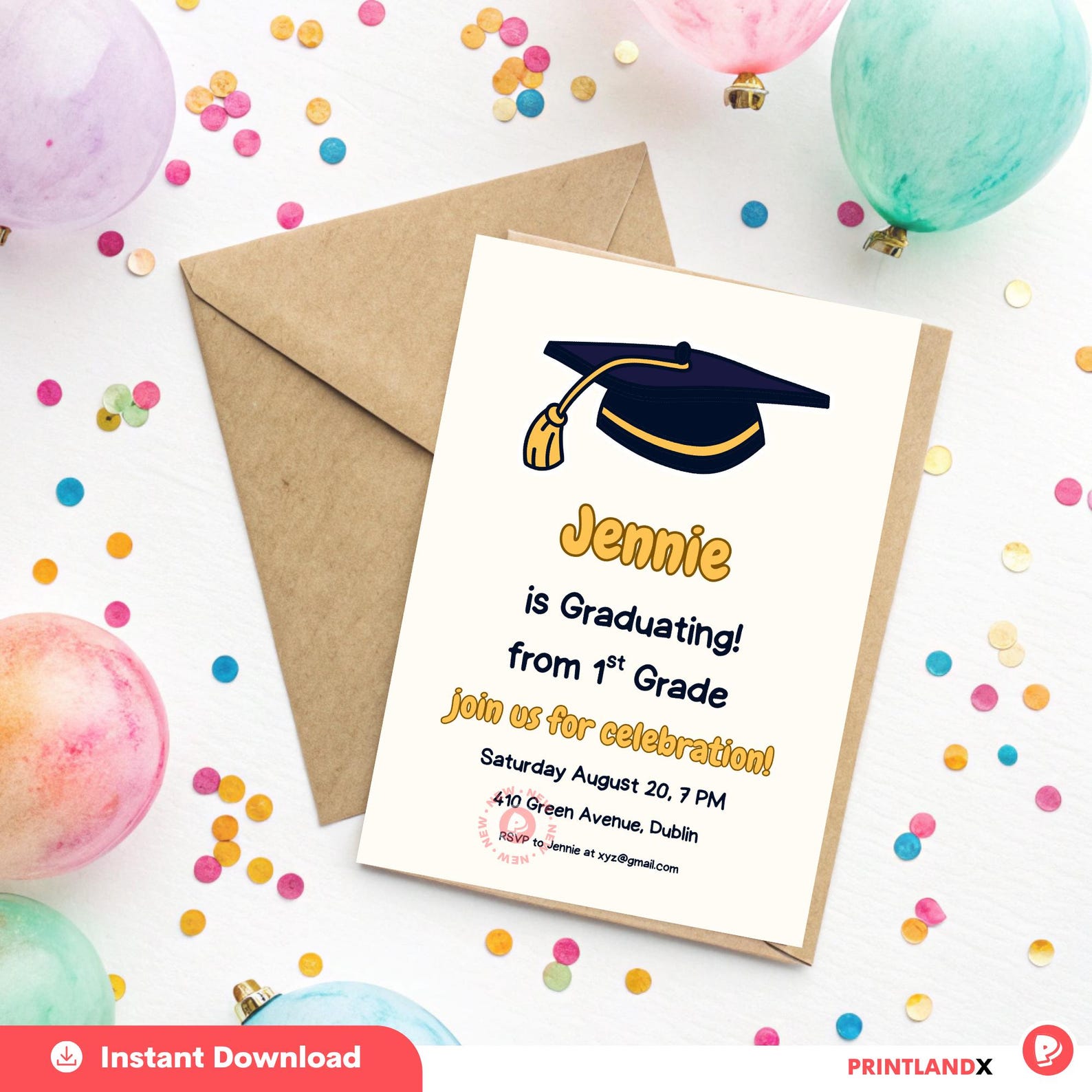 Grade R Invitation Card Editable Graduation Invitation for Kids – Canva Template | 1st Grade to ...