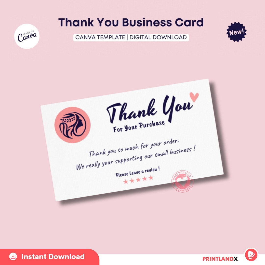Thank You Card Template Thank You Insert Canva Thank You - Etsy