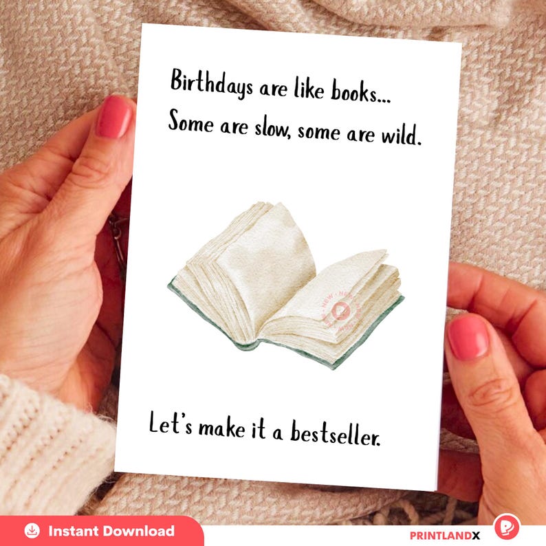 Book Lover Birthday Card – Printable Funny Birthday Card – Literary ...