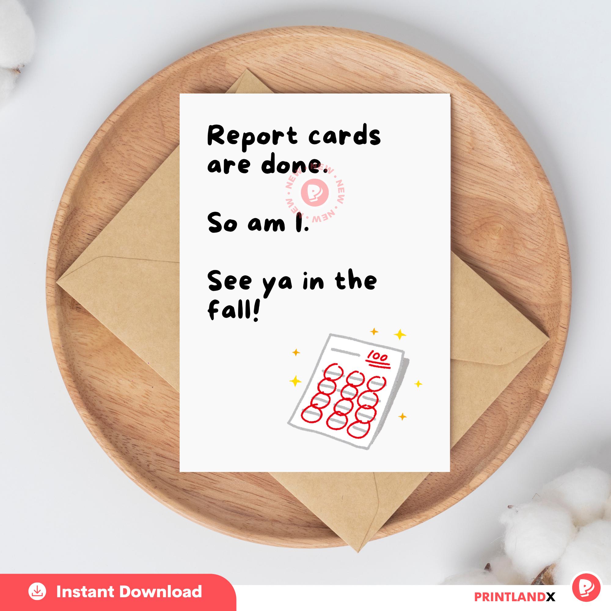 Funny Teacher Card: End of Year Printable - Report Card Humor (PDF File ...