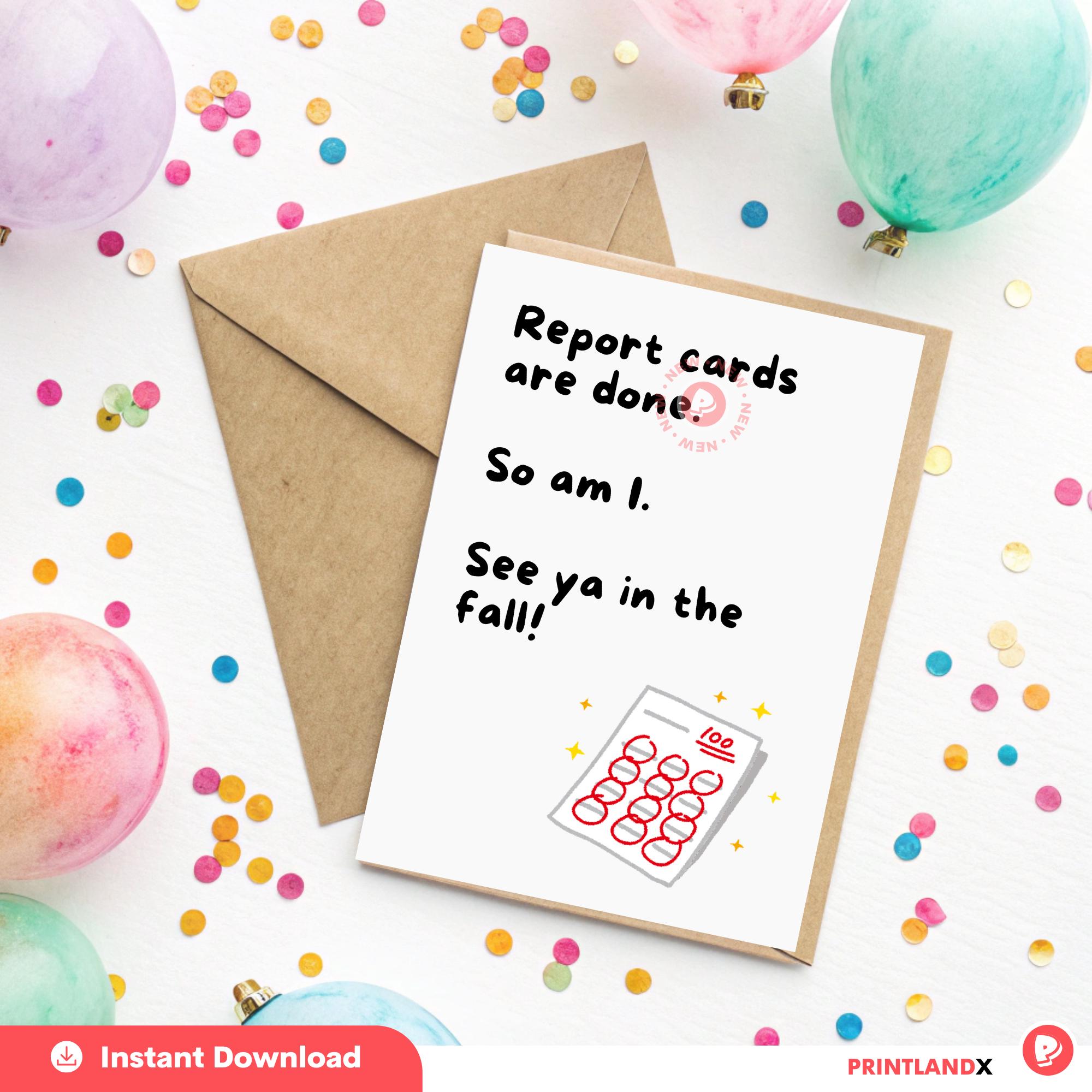 Funny Teacher Card: End of Year Printable - Report Card Humor (PDF File ...