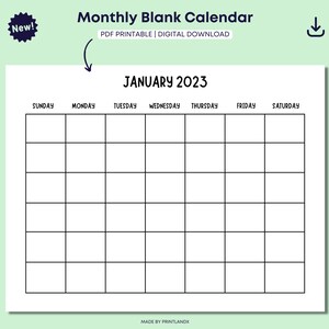 Monthly Blank Calendar Simple Calendar Free Printable - Etsy