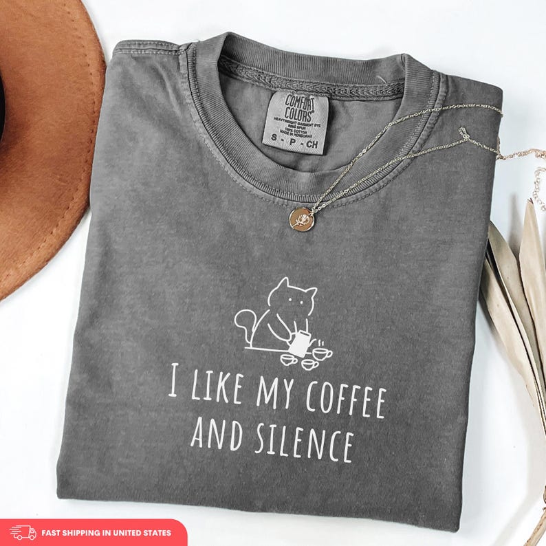 Funny Coffee Mom Shirt I Like My Coffee and Silence, Comfort Colors Introvert Mom Tee, Motherhood Humor Gift for Moms, Coffee & Cat Shirt image 10