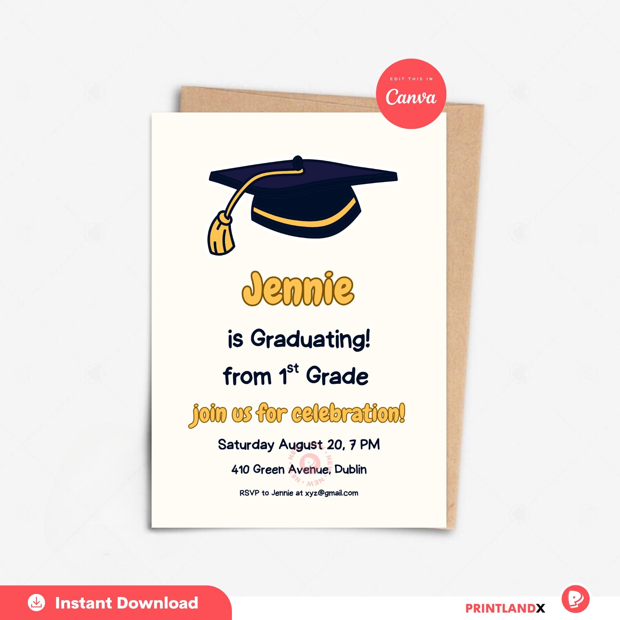 Grade R Invitation Card Editable Graduation Invitation for Kids – Canva Template | 1st Grade to ...