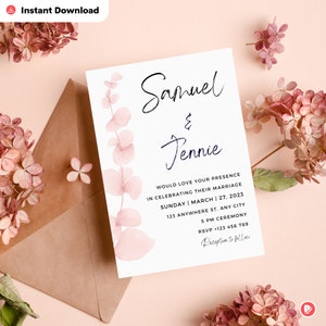 Blumen Hochzeitseinladung Vorlage: Personalisierbare Canva Karte (Digitaler Download)