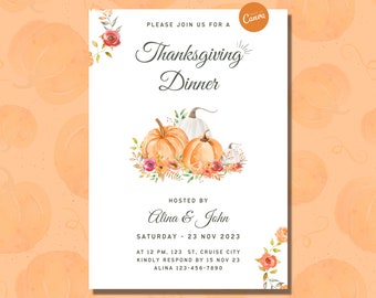 Thanksgiving Invitation Template, Lets Gather, Printable Thanksgiving Dinner Invitation, Thanksgiving Party Invite, Canva Template, Canva