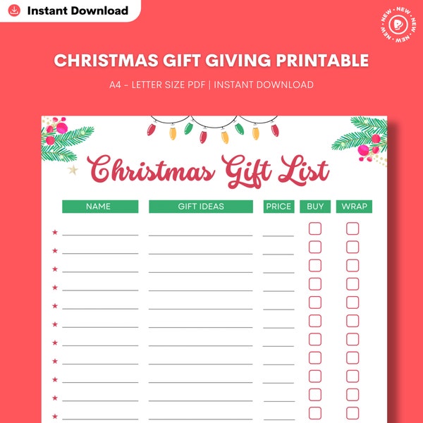 Christmas Gift List Editable | Printable Christmas Planner Printable | Christmas To Do List Template | Holiday Gift List | Christmas PDF