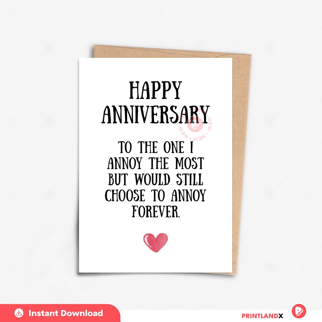 Funny Anniversary Card Printable, Sarcastic Love Card for Husband or ...