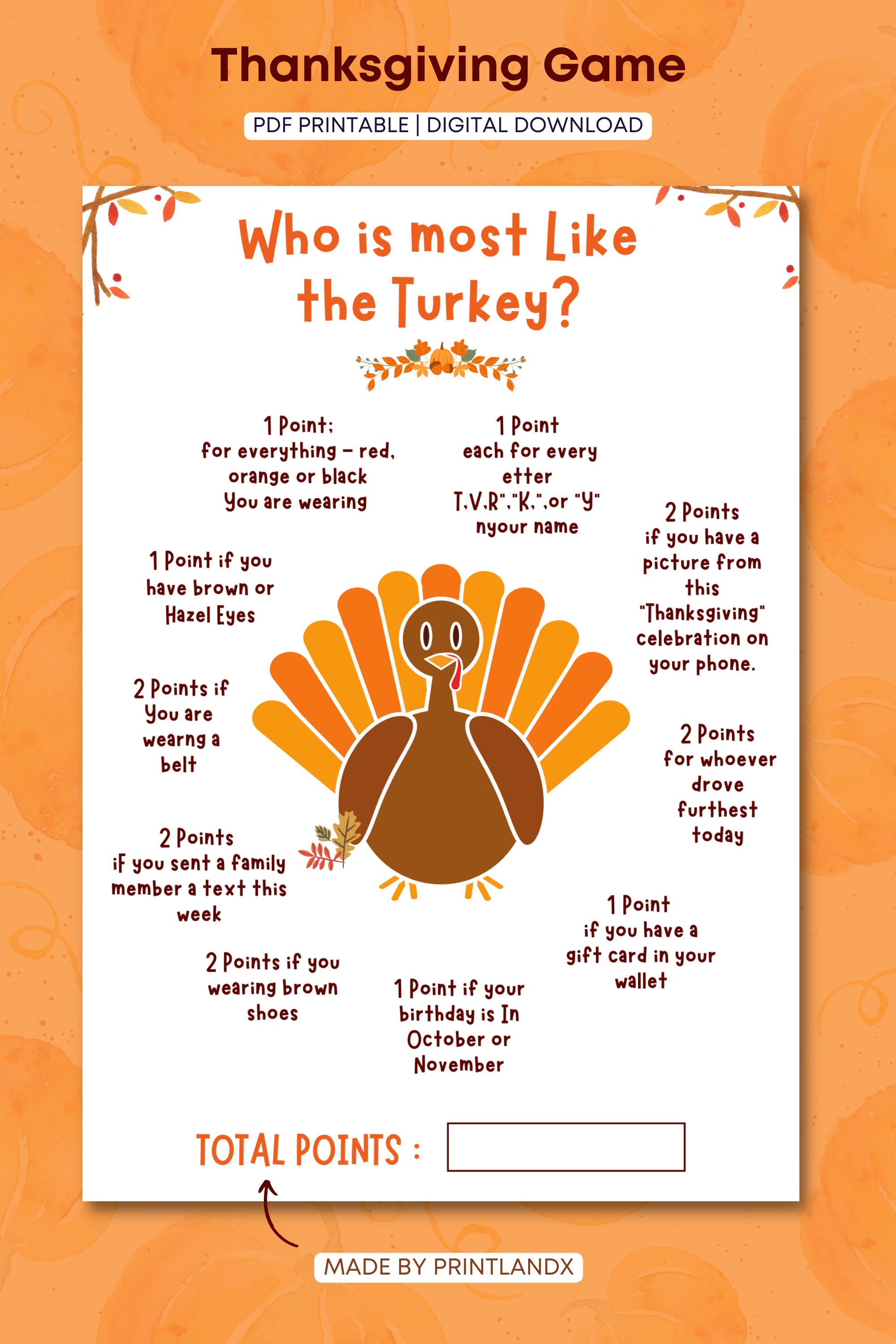 2023 Thanksgiving Game Printable Thanksgiving Game Printable - Etsy