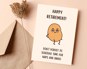 Tarjeta de jubilación divertida: Diseño humorístico de patata (PDF)