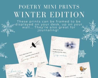 Poetry Mini Prints, SQUARE poetry print, 3x3 in, quote print, poetry art, printed art, wall art, winter inspired print, inspirational print