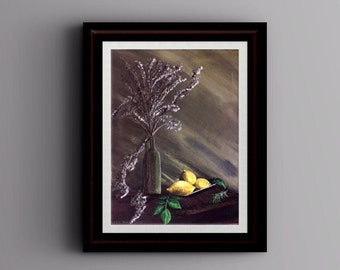 Fine Art Giclée Print - Nature morte aux citrons - Peinture originale de Sev Waënelin, art imprimé, art mural, décoration intérieure, peinture à l’huile, fruits