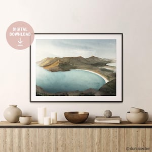 Wineglass Bay Sunrise Landscape Art Print, Tasmanian Beach, Coles Bay, Freycinet, Australian Art, Instant Download, Printable, Digital File