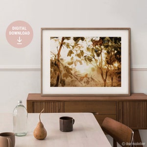 Australian Bush Sunset Landscape Art Print, Gum Trees, Yellow Toned Modern Australian Art, Instant Download, Printable, Digital File