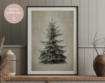 Vintage Christmas Tree Art Print, Festive Tree, Pine Tree, Farmhouse, Antique Style, Instant Download, Printable, Digital File