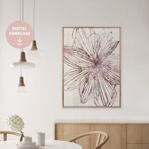 Striped Floral Abstract Purple Digital Art Print, Modern Botanical, Instant Download, Printable, Digital File