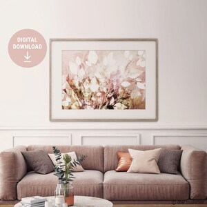 Pink Garden Floral Digital Art Print, Landscape Pink and Green Poster, Modern Floral Art, Instant Download, Printable, Digital File