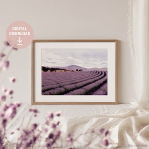 Lavender Fields Digital Art Print, Tasmanian Art, Bridestowe Lavender Estate, Australian Abstract, Instant Download, Printable, Digital File
