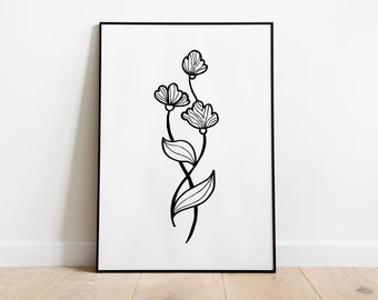 Affiche : Plante III dessinée de manière abstraite, noir et blanc