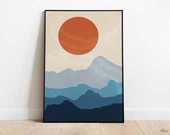 Affiche : Lever de soleil dans les montagnes
