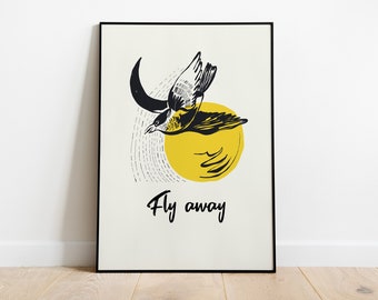 Cartel de pájaro volador, arte de pared moderno, diseño minimalista, impresión gráfica, decoración elegante