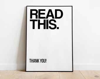 Póster tipográfico minimalista «LEE ESTO»: impresión de pared moderna, impresión en blanco y negro, póster motivacional, decoración de oficina, idea de regalo.