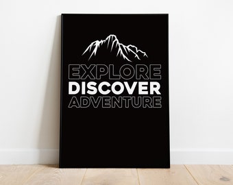 Affiche Aventure en Montagne - « EXPLORER DÉCOUVRIR L'AVENTURE » Décoration murale inspirante pour les randonneurs et les voyageurs