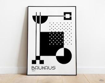 Póster Bauhaus 1923: Arte geométrico abstracto, decoración de pared minimalista, impresión moderna en blanco y negro, impresión artística de diseño, impresión artística