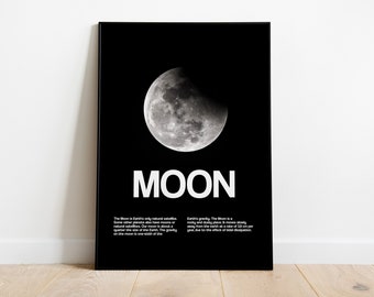 Póster de la Luna, Decoración Astronómica, Arte Mural Moderno, Diseño de Interiores en Blanco y Negro, Decoración de Habitaciones, Idea de Regalo