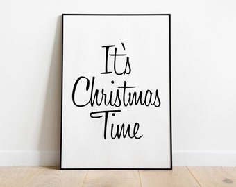 Póster tipográfico «Es Navidad»: impresión navideña minimalista, decoración de pared moderna, idea de regalo de invierno, impresión artística en blanco y negro.