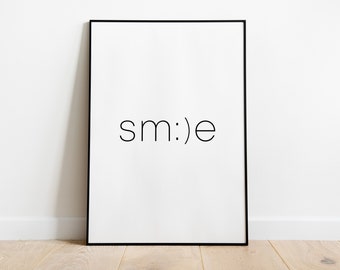 Poster: Smile-kunstdruk, smiley-teken, typografie, lachen, grappig woord, cadeau-idee