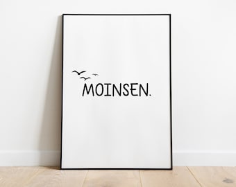 Décoration murale MOINSEN - Affiche typographique de salutation nord-allemande, décor minimaliste d'oiseaux noirs et blancs, art mural moderne pour la maison et le bureau