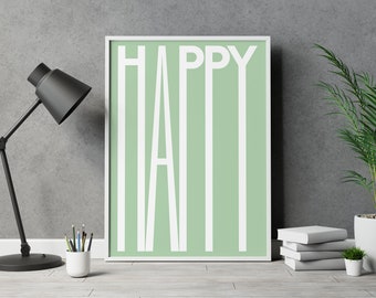 Affiche minimaliste « HAPPY » en vert pastel - Typographie moderne