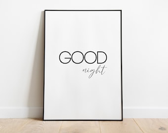 Bonne nuit - Poster typographique pour chambre, art mural moderne en noir et blanc, design relaxant pour la maison