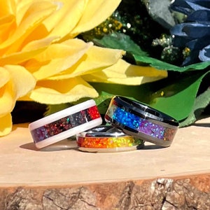 Rainbow Opal Inlay Ring, Pride Ring - Men / Women Wedding Ring,  Engagement Ring, Anniversary Gift, Custom Jewelry, Valentines Gift