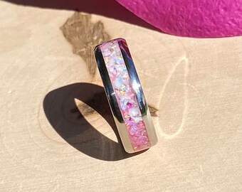 Pink Ombre Opal Inlay Ring - Men / Women Wedding Ring,  Engagement Ring, Anniversary Gift, Custom Jewelry, Valentines Gift