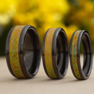 Yellow Opal Inlay Ring in Black Ceramic - Men / Women Wedding Ring,  Engagement Ring, Anniversary Gift, Custom Jewelry, Valentines Gift