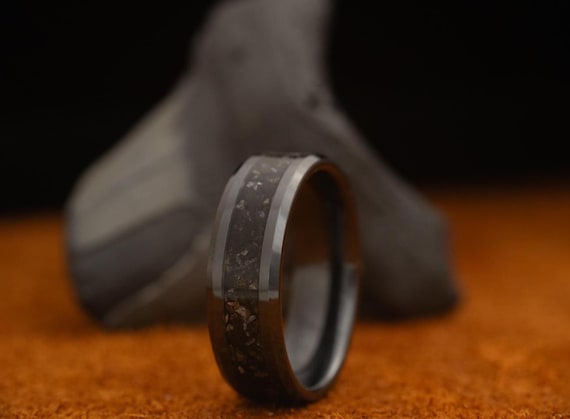 Megalodon Tooth - Shark Ring, Fossil Ancient Mens Wedding Band - Black Ceramic