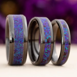Lavender Opal Inlay Ring in Black Ceramic - Men / Women Wedding Ring,  Engagement Ring, Anniversary Gift, Custom Jewelry, Valentines Gift