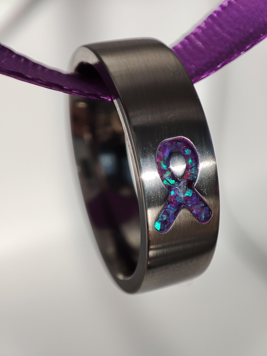 Deep Purple Awareness Ribbon Opal Ring - Men / Women Wedding Ring ...
